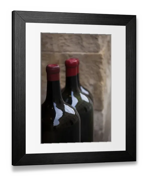 Framed Print : France, Aquitaine Region, Gironde Department, St-Emilion, wine town, wine bottles Framed Print : France, Aquitaine Region, Gironde Department, St-Emilion, wine town, wine bottles