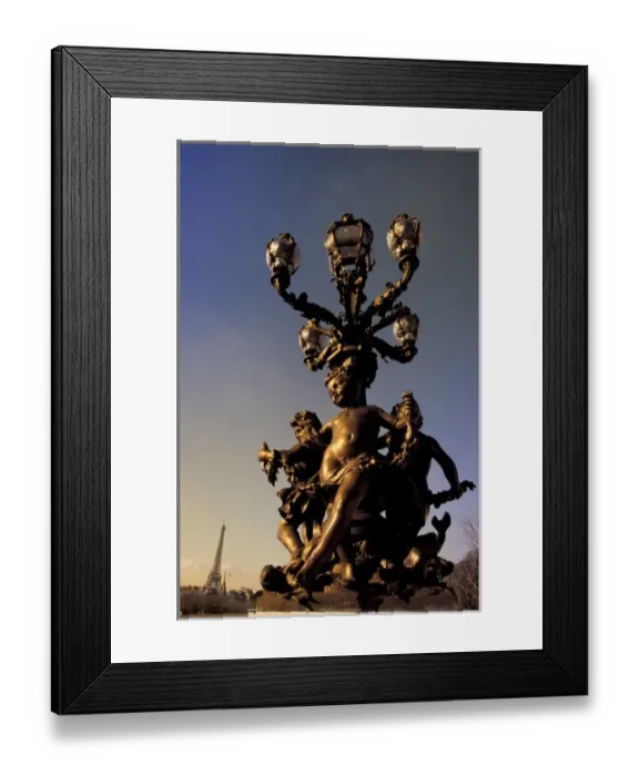 Framed Print : France, Paris. Statue and lamp on Pont Alexandre III