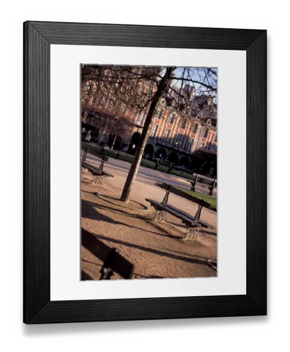 Framed Print : France, Paris. Park benches in Place des Vosges