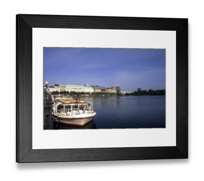 Framed Print : Life in Germany at the beautiful Alster lake with boats in Hamburg Germany Framed Print : Life in Germany at the beautiful Alster lake with boats in Hamburg Germany