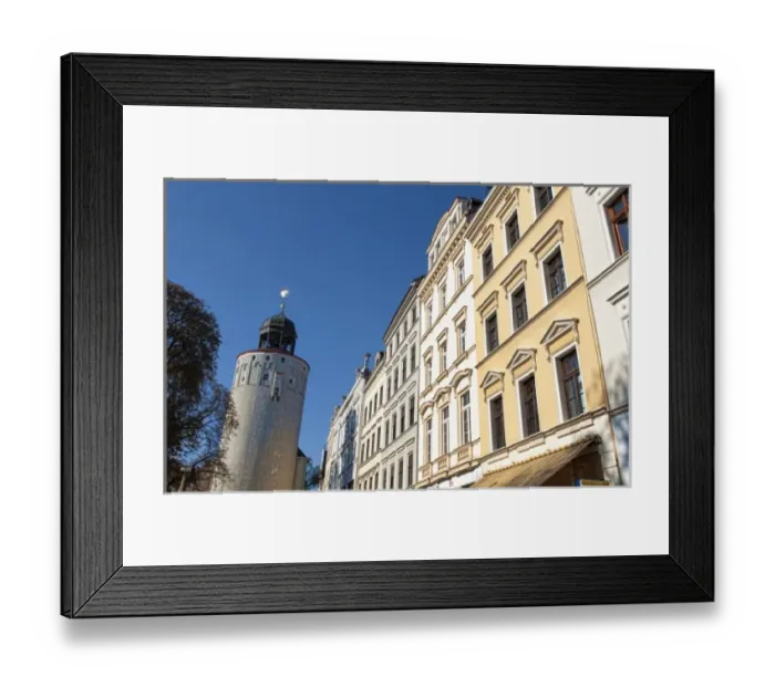 Framed Print : Downtown Gorlitz, on the German-Polish border. Big Tower and main street Framed Print : Downtown Gorlitz, on the German-Polish border. Big Tower and main street