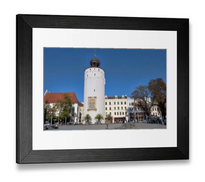 Framed Print : Downtown Gorlitz, on the German-Polish border. Big Tower and main street Framed Print : Downtown Gorlitz, on the German-Polish border. Big Tower and main street