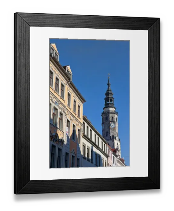 Framed Print : Downtown Gorlitz, on the German-Polish border, with steeple of Rathaus Church built Framed Print : Downtown Gorlitz, on the German-Polish border, with steeple of Rathaus Church built