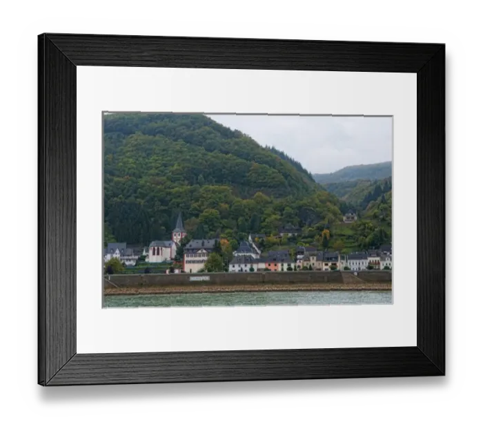 Framed Print : Steeple and hills of Hirzenach, Germany, on the Rhine Framed Print : Steeple and hills of Hirzenach, Germany, on the Rhine