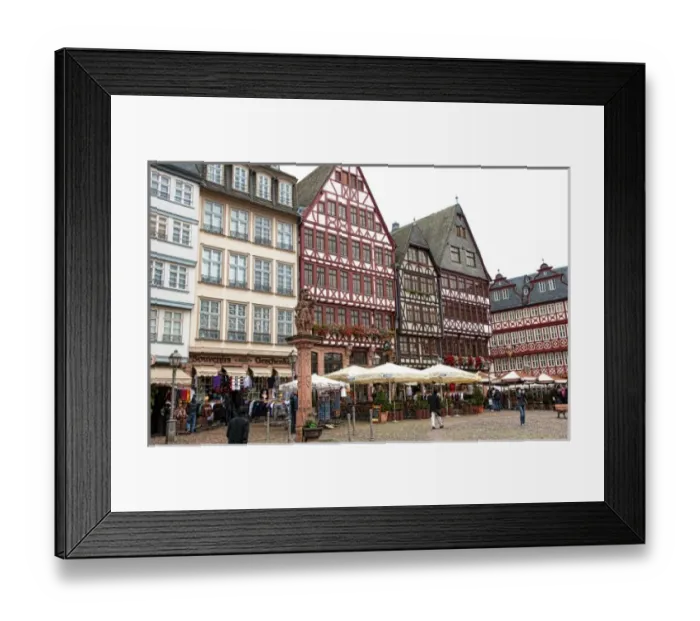 Framed Print : Gabled architecture and flowers of Romerberg, Old Town, Frankfurt, Germany Framed Print : Gabled architecture and flowers of Romerberg, Old Town, Frankfurt, Germany