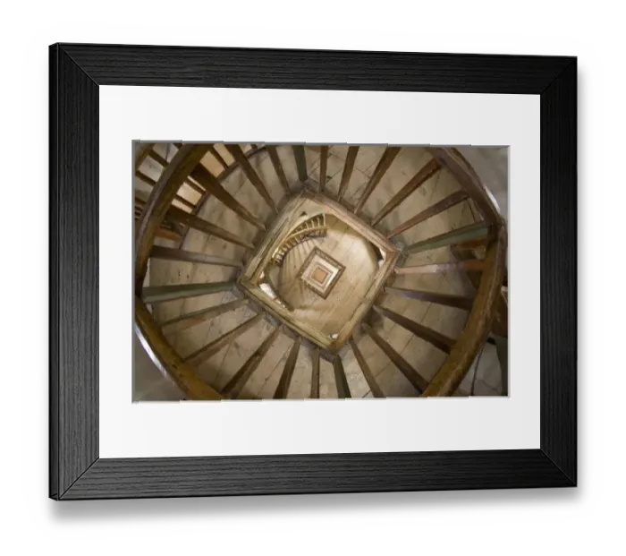 Framed Print : Germany, Lake Constance. View downward from top of staircase inside lighthouse on Lindau Island