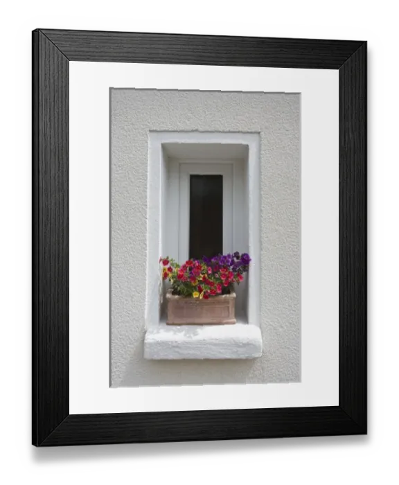 Framed Print : Arnsberg, Germany. Colorful flowers fill window boxes at houses Framed Print : Arnsberg, Germany. Colorful flowers fill window boxes at houses