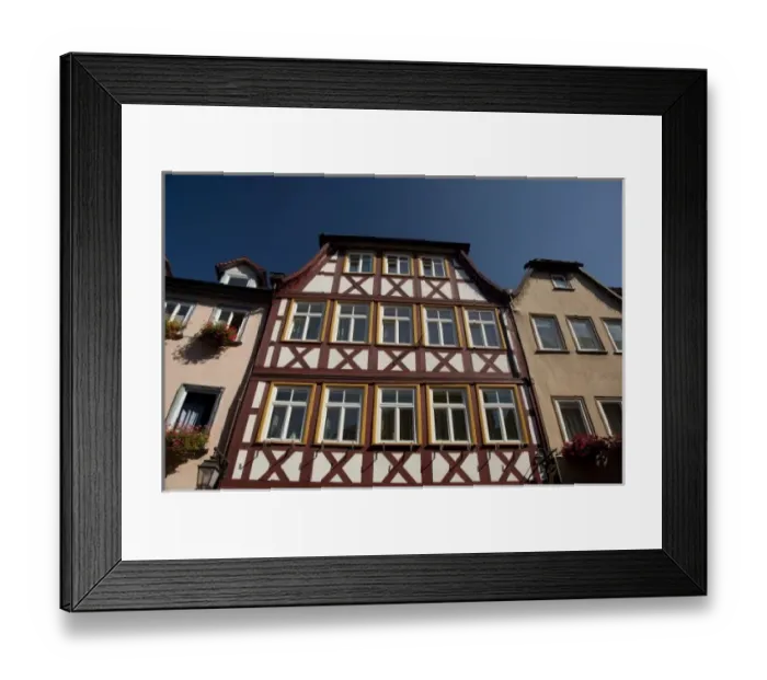 Framed Print : Germany, Franconia, Wertheim. Historic homes using typical half-timbered construction Framed Print : Germany, Franconia, Wertheim. Historic homes using typical half-timbered construction