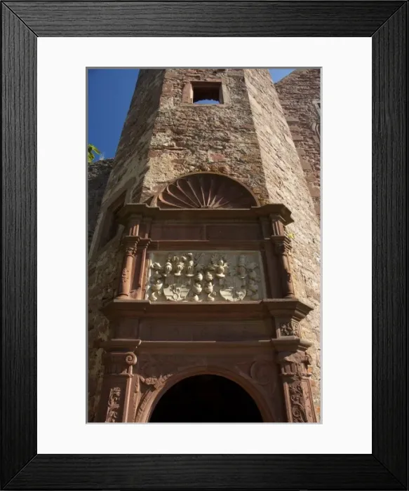 Framed Print : Germany, Wertheim. Ruins of Hohenburg Castle, Snail tower detail made of local redstone Framed Print : Germany, Wertheim. Ruins of Hohenburg Castle, Snail tower detail made of local redstone