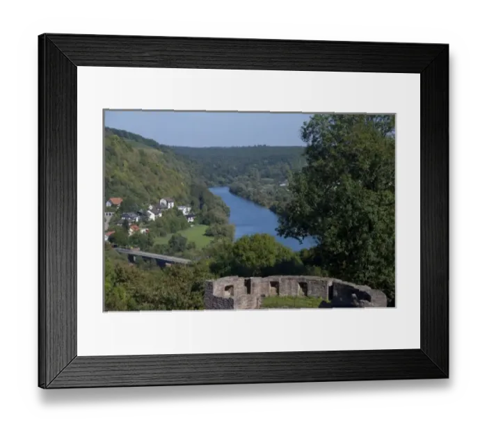 Framed Print : Germany, Wertheim. View near confluence of Tauber & Main River from hilltop ruins