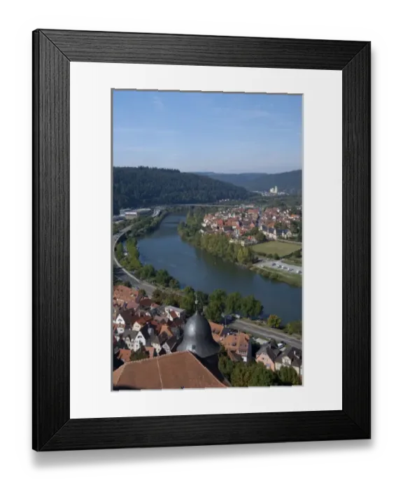 Framed Print : Germany, Wertheim. City overview near confluence of Tauber & Main River, view Framed Print : Germany, Wertheim. City overview near confluence of Tauber & Main River, view