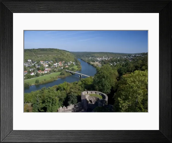 Framed Print : Germany, Wertheim. View near confluence of Tauber & Main River from hilltop ruins