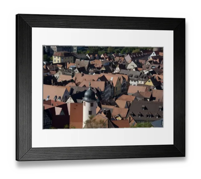 Framed Print : Germany, Wertheim. Rooftop view of Wertheim from historic hilltop Hohenburg Castle