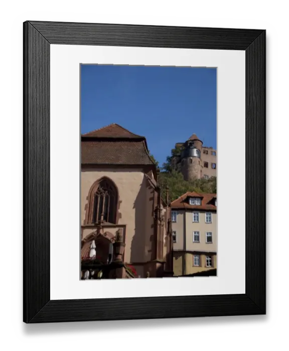 Framed Print : Germany, Franconia, Wertheim. Historic downtown view of 12th century Hohenburg Castle ruins Framed Print : Germany, Franconia, Wertheim. Historic downtown view of 12th century Hohenburg Castle ruins