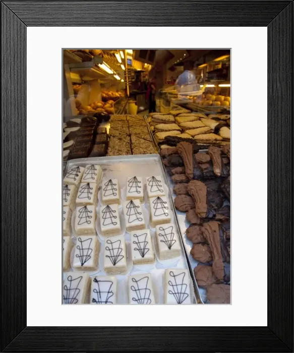 Framed Print : Germany, Franconia, Wertheim. Local bakery shop window