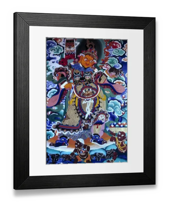 Framed Print : Sikkim, Gangtok. A fiercely striking painting decorates the walls of Rumtek Monastery Framed Print : Sikkim, Gangtok. A fiercely striking painting decorates the walls of Rumtek Monastery