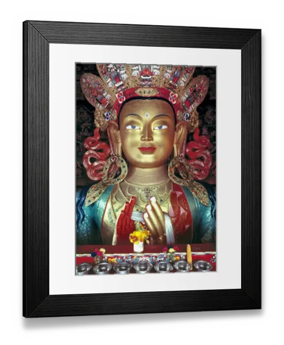 Framed Print : Asia, India, Ladakh, Thikse. The gilt Buddha at Thikse Gompa, Ladakh, India, is roughly