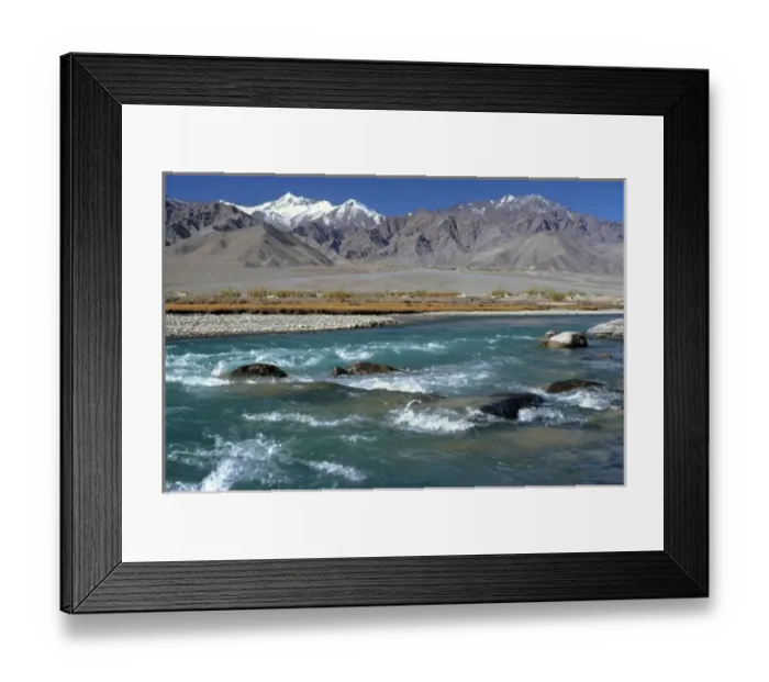Framed Print : Asia, India, Ladakh, Indus River. The Indus River flows beside the Himalaya range, in Ladakh, India