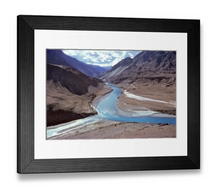 Framed Print : Asia, India, Ladakh, Indus River. The blue waters of the Indus and Zanskar Rivers