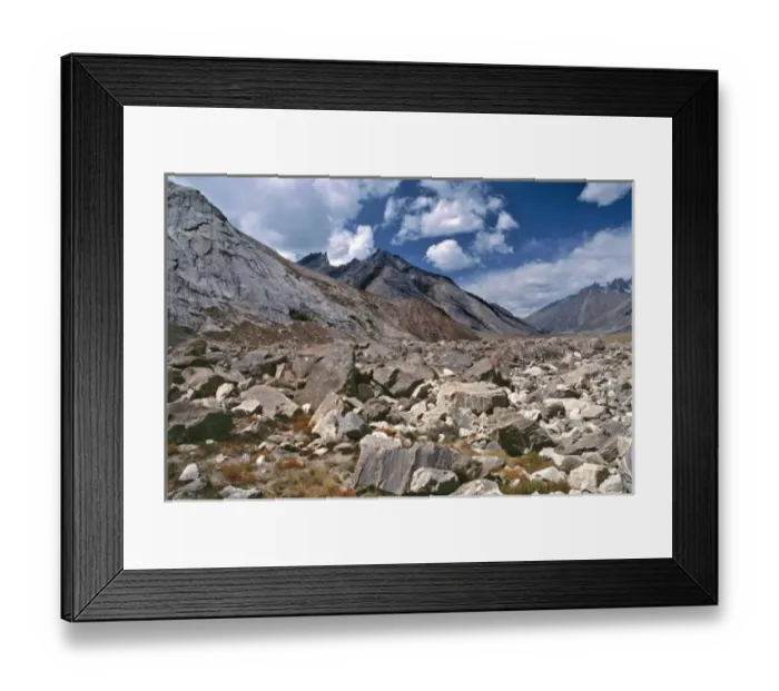 Framed Print : Asia, India, Ladakh, Pensila. Jagged boulders line the floor of Zanskar Valley in the Pensila area