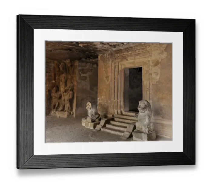 Framed Print : Asia, India, Maharashtra, Mumbai, Bombay, Elephanta Island. Carved sculptures Inside Framed Print : Asia, India, Maharashtra, Mumbai, Bombay, Elephanta Island. Carved sculptures Inside