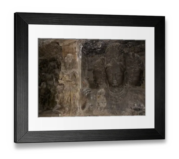 Framed Print : Asia, India, Maharashtra, Mumbai, Bombay, Elephanta Island. Carved sculptures Inside
