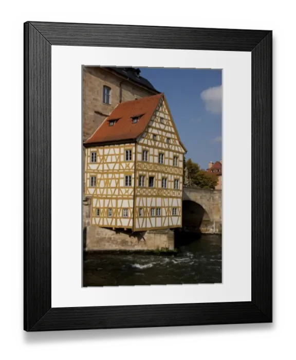 Framed Print : Germany, Bamberg. Historic 14th century Old Town Hall, built on the river Regnitz