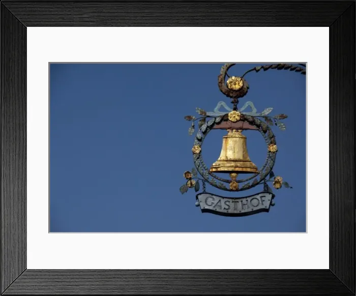 Framed Print : Germany, Rothenburg. Traditional hanging store sign, Gasthof, in Plonlein area (Little Square) Framed Print : Germany, Rothenburg. Traditional hanging store sign, Gasthof, in Plonlein area (Little Square)