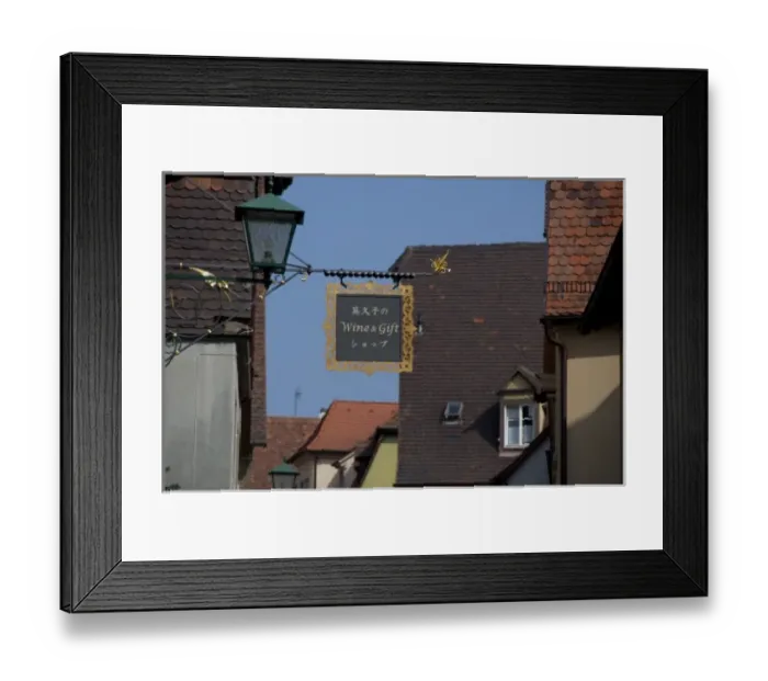 Framed Print : Germany, Franconia, Rothenburg. Traditional hanging store sign in several languages