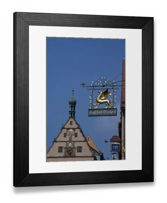 Framed Print : Germany, Rothenburg. Market Square, City Councilors Tavern & clock tower