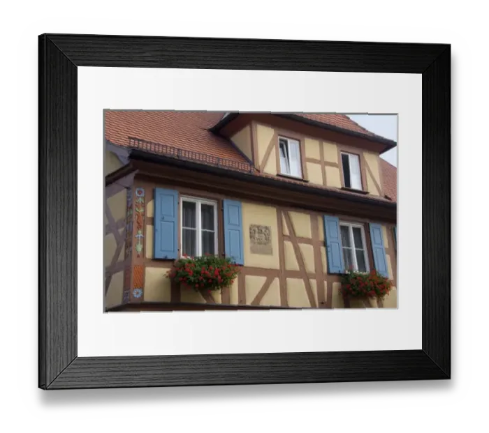 Framed Print : Germany, Franconia, Rothenburg. Colorful half-timbered architecture