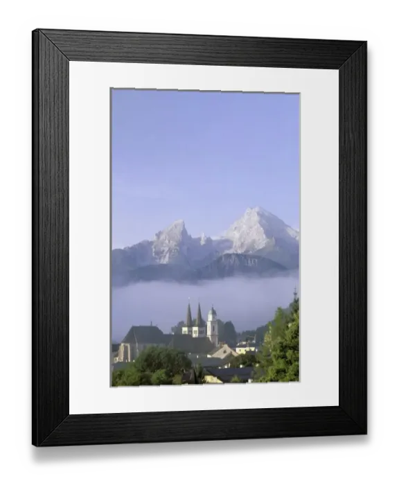 Framed Print : Europe, Germany, Berchtesgaden. Steeples of St. Andrews and St. Peter as mist clears Framed Print : Europe, Germany, Berchtesgaden. Steeples of St. Andrews and St. Peter as mist clears
