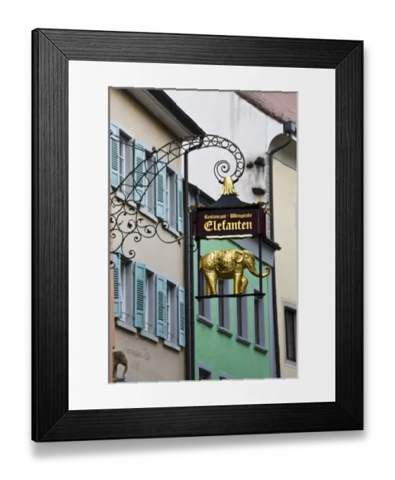 Framed Print : Germany, Baden-Wurttemberg, Lake Constance Area, Konstanz. Sign for Elephant restaurant Framed Print : Germany, Baden-Wurttemberg, Lake Constance Area, Konstanz. Sign for Elephant restaurant