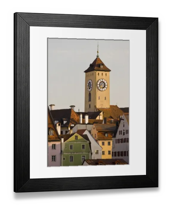 Framed Print : Germany, Bayern-Bavaria, Regensburg. Old Town clocktower