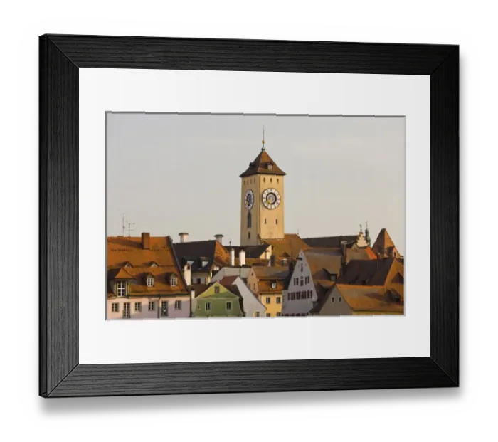 Framed Print : Germany, Bayern-Bavaria, Regensburg. Town Hall clocktower