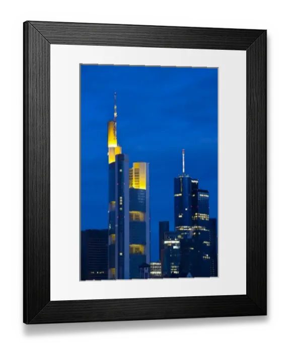 Framed Print : Germany, Hessen, Frankfurt am Main. Commerzbank Tower and Main Tower, dawn