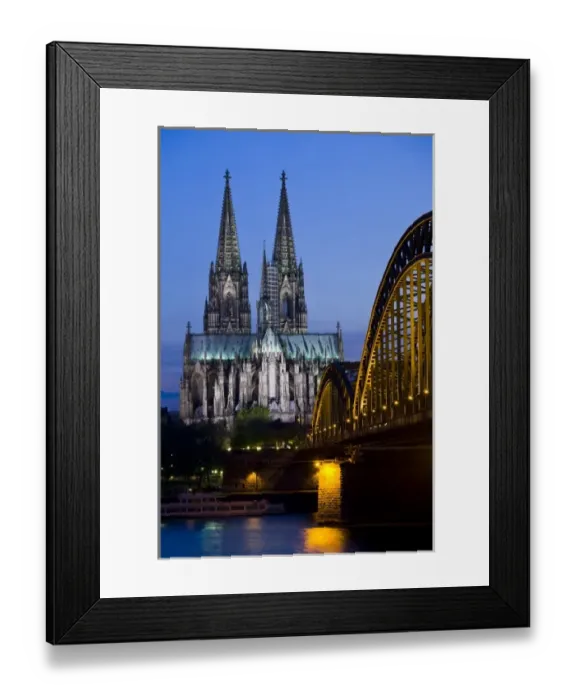 Framed Print : Germany, Nordrhein-Westfalen, Cologne. Cologne Cathedral and Hohenzollern Bridge, evening