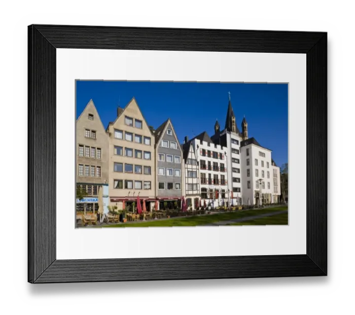 Framed Print : Germany, Nordrhein-Westfalen, Cologne. Rhein riverside buildings and Gross St. Martin Church