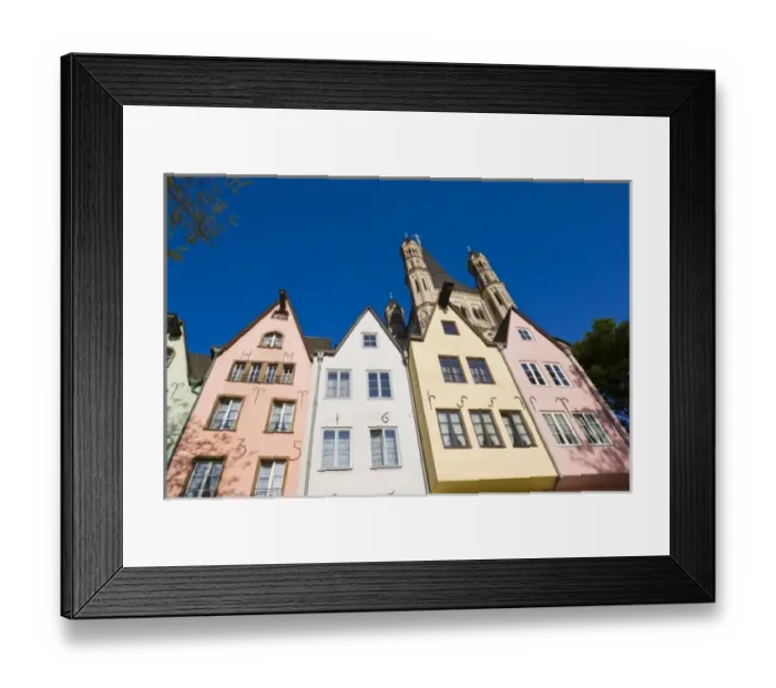 Framed Print : Germany, Nordrhein-Westfalen, Cologne. Rhein riverside buildings and Gross St. Martin Church