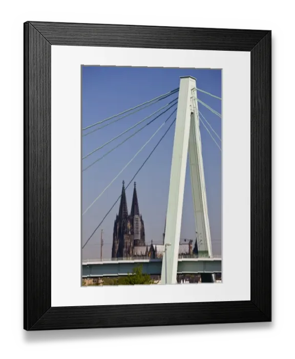 Framed Print : Germany, Nordrhein-Westfalen, Cologne. Severins Bridge and Cologne Cathedral