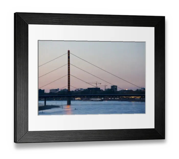 Framed Print : Germany, Nordrhein-Westfalen, Dusseldorf. Medienhafen, Rhenkniebrucke bridge