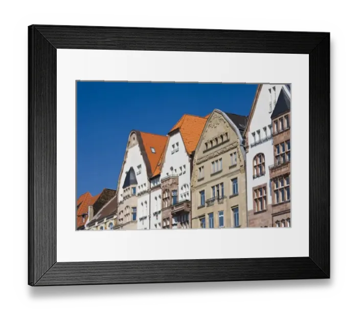 Framed Print : Germany, Nordrhein-Westfalen, Dusseldorf. Rheinufer Promenade buildings