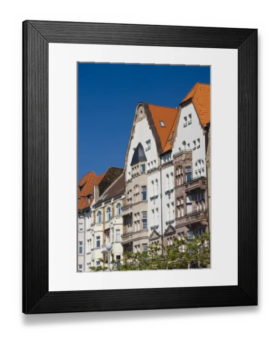 Framed Print : Germany, Nordrhein-Westfalen, Dusseldorf. Rheinufer Promenade buildings