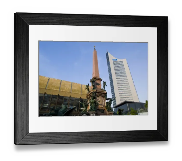 Framed Print : Germany, Sachsen, Leipzig. Mende Brunnen fountain and MDR Hochhaus tower Framed Print : Germany, Sachsen, Leipzig. Mende Brunnen fountain and MDR Hochhaus tower
