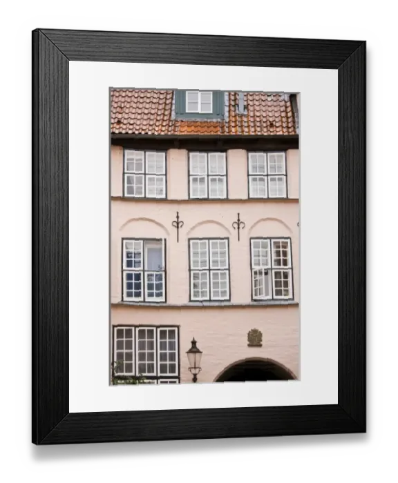 Framed Print : Germany, Schleswig-Holstein, Lubeck. Fuchtingshof 17th century courtyard