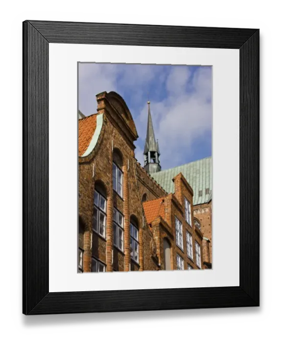 Framed Print : Germany, Schleswig-Holstein, Lubeck. Old Town Buildings on Fleischhauerstasse