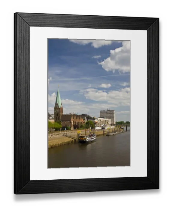 Framed Print : Germany, State of Bremen, Bremen. Weser River waterfront