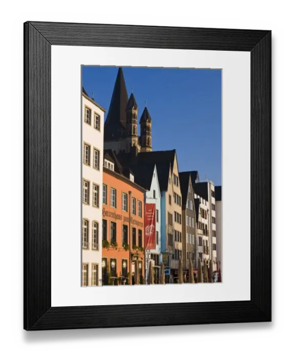 Framed Print : Germany, Nordrhein-Westfalen, Cologne. Gross-St. Martin Church and Rhein embankment buildings