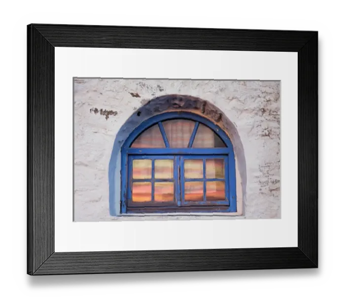 Framed Print : Window with sunset reflection, Mykonos, Greece Framed Print : Window with sunset reflection, Mykonos, Greece