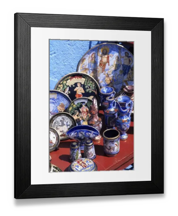 Framed Print : Artwork and plates of Greek artists in Athens Greece Framed Print : Artwork and plates of Greek artists in Athens Greece
